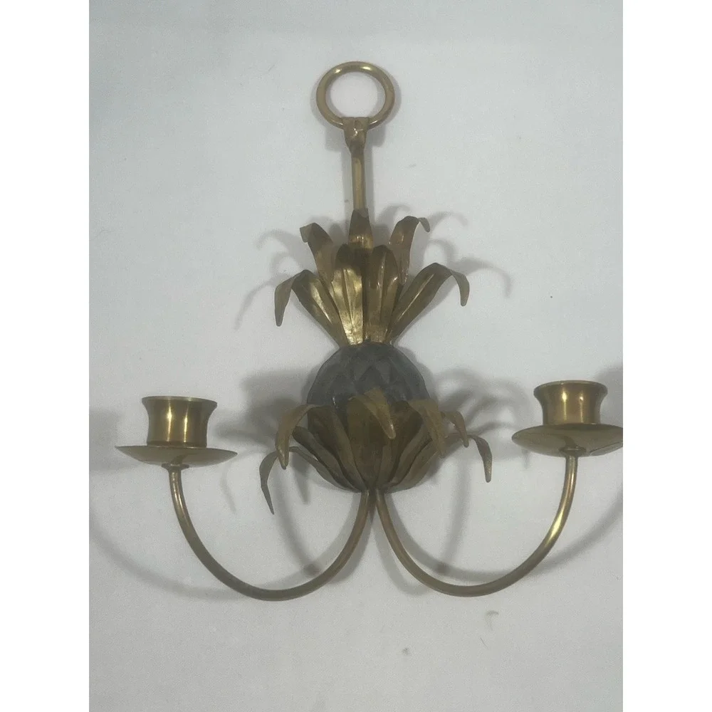 Petit Choses Pineapple Candle‎ Holder Brass Pewter Hanging Coastal Vintage Decor